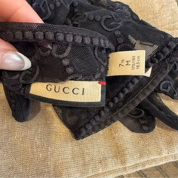 GUCCI GLOVES sheer TULLE mesh black elegant sexy 7+ medium